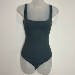 Skims size small ribbed tank thong bodysuit dark green square neck minimal